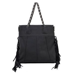 Weaved Chain Top Handle Fringe Bag